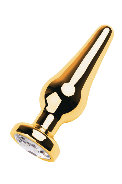 Анальная втулка TOYFA Metall, металл, золотая с кристаллом цвета алмаз, 12 см, Ø 4 см, 195 гр