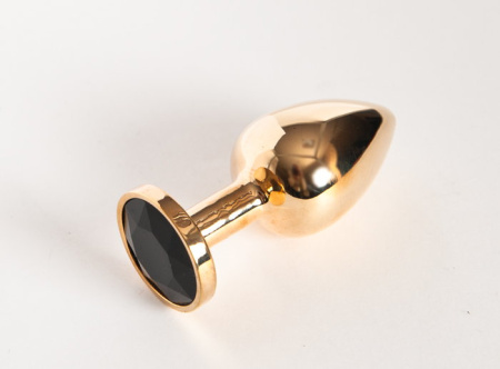 Анальная втулка TOYFA Metall,  металл, золотая,  с черным кристаллом, 10 см, Ø 4 см